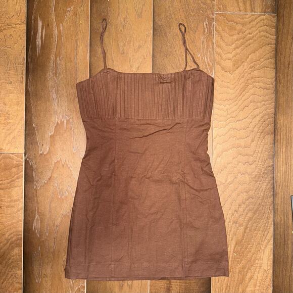 Maeve Ophelia Sleeveless linen-blend Mini Dress in Sepia Brown Size 10 - Picture 1 of 4
